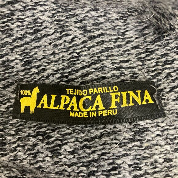 Alpaca Fina Hoodie Size S 100% Alpaca Handknit Peru Gray Tribal Pattern - Picture 15 of 16